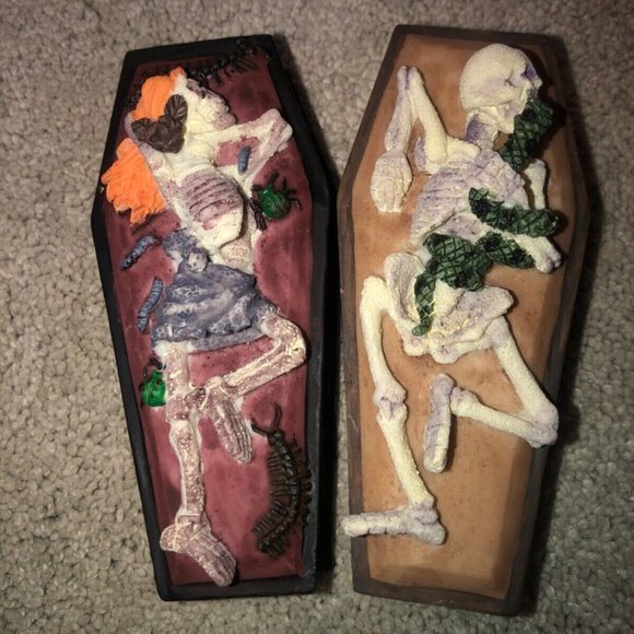 Halloween Gothic Goth‎ Skeleton Coffin Casket Trinket Ring Box Set (2) New - Picture 4 of 12